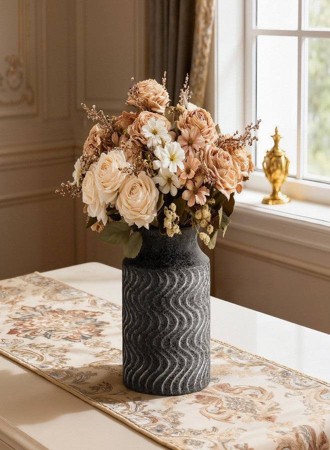Lyeec Black Vases Home Decor - Ceramic Kitchen Tools Holder Organizer - 7.8inch Vintage Fall Flower Vase - Rustic Table Pedestal Cylinder Bud Vases for Centerpieces - Decoration Vase by Lyeec - Image 1